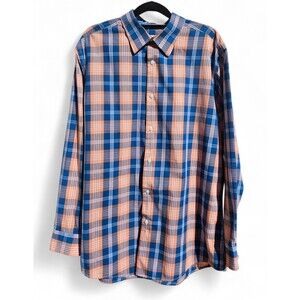 Haggar 1926 Originals Button Up Shirt Men’s 16.5 34/35 Blue Orange Plaid Fitted